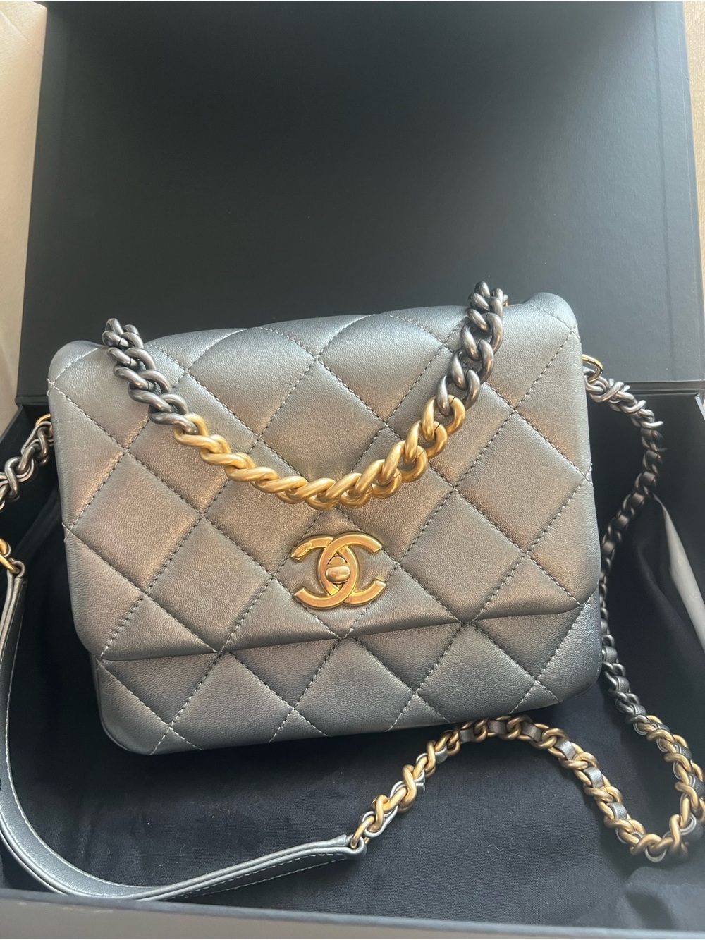 Chanel Metallic Side Note Flap Bag